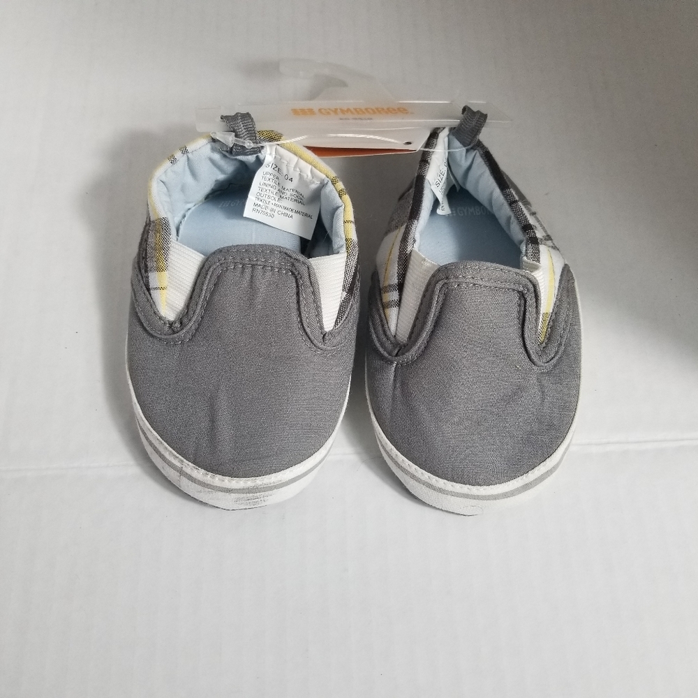 NWT GYMBOREE SLIP-ON BABY SHOE SIZE 4 GRAY WITH PLAID